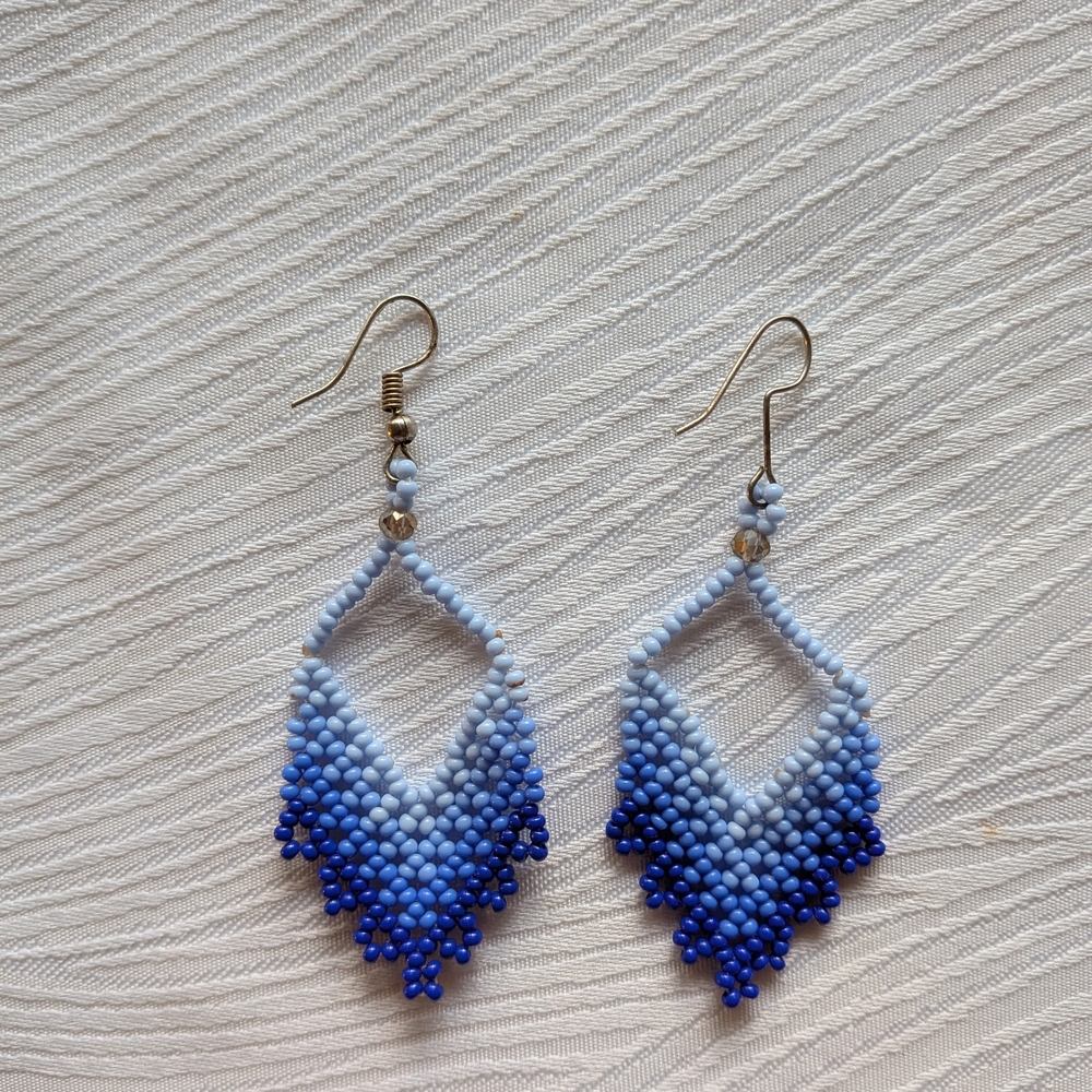 Handcrafted Blue Huichol Beaded Earrings